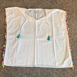 Time and Tru White Swim Coverup with Colorful Tassels
